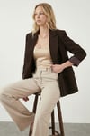 Lela Regular Fit Kruvaze Yaka Desenli Astar Detaylı Kadın Ceket 6927560 KAHVE
