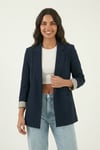 Lela Regular Fit Kruvaze Yaka Desenli Astarlı Bayan Ceket 6927624 LACİVERT