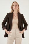 Lela Regular Fit Kruvaze Yaka Desenli Astar Detaylı Kadın Ceket 6927560 KAHVE