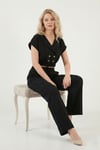 Lela Regular Fit Kruvaze Yaka Düğme Detaylı Crop Bayan Takım 5866446 SİYAH