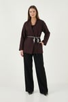 Lela Regular Fit Kruvaze Yaka Fular Kemerli Blazer Bayan Ceket 6927673 MÜRDÜM