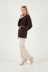 Lela Regular Fit Kruvaze Yaka Fular Kemerli Blazer Kadın Ceket 6927673 KAHVE