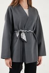 Lela Regular Fit Kruvaze Yaka Fular Kemerli Blazer Bayan Ceket 6927673 ANTRASİT