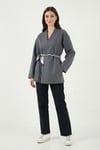 Lela Regular Fit Kruvaze Yaka Fular Kemerli Blazer Bayan Ceket 6927673 ANTRASİT