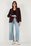Lela Regular Fit Kruvaze Yaka Kemerli Blazer Kadın Ceket 6839367 MÜRDÜM