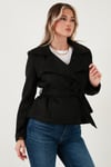 Lela Regular Fit Kruvaze Yaka Kuşaklı Süet Dokulu Bayan Ceket 6839640 SİYAH