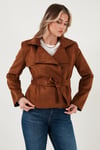 Lela Regular Fit Kruvaze Yaka Kuşaklı Süet Dokulu Bayan Ceket 6839640 TABA