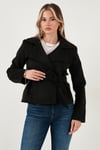 Lela Regular Fit Kruvaze Yaka Kuşaklı Süet Dokulu Bayan Ceket 6839640 SİYAH
