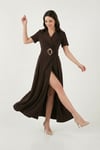 Lela Regular Fit Kruvaze Yaka Tokalı Kemer Detaylı Bayan Elbise 6922332 KAHVE