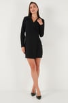 Lela Regular Fit Mono Yaka Mini Boy Uzun Kollu Abiye Bayan Elbise 611EL749 SİYAH