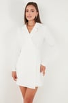 Lela Regular Fit Mono Yaka Mini Boy Uzun Kollu Abiye Bayan Elbise 611EL749 EKRU