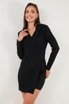 Lela Regular Fit Mono Yaka Mini Boy Uzun Kollu Abiye Bayan Elbise 611EL749 SİYAH