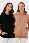 Lela Regular Fit Pamuklu Kapüşonlu Yaka Şardonlu Kışlık 2'li Paket Bayan Sweat 5863854S2 SİYAH-BİSKÜVİ