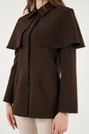 Lela Regular Fit Pelerin Detaylı Düğmeli Bayan Ceket 6927687 KAHVE