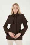 Lela Regular Fit Pelerin Detaylı Düğmeli Bayan Ceket 6927687 KAHVE