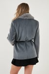 Lela Regular Fit Şal Yaka Kemerli Bayan Kaban 6839688 GRİ