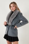Lela Regular Fit Şal Yaka Kemerli Bayan Kaban 6839688 GRİ