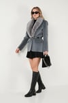 Lela Regular Fit Şal Yaka Kemerli Bayan Kaban 6839688 GRİ