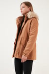 Lela Regular Fit Suni Kürklü Kapüşonlu Bayan Parka 6403319 TABA