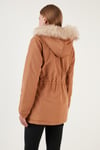 Lela Regular Fit Suni Kürklü Kapüşonlu Bayan Parka 6403319 TABA
