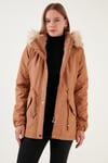 Lela Regular Fit Suni Kürklü Kapüşonlu Bayan Parka 6403319 TABA