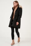 Lela Regular Fit Suni Kürklü Sabit Kapüşonlu Bayan Parka 6403346 SİYAH