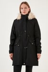 Lela Regular Fit Suni Kürklü Sabit Kapüşonlu Bayan Parka 6403346 SİYAH