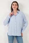 Lela Regular Fit Tek Cepli Önü Kısa Arkası Uzun Krinkıl Bayan Gömlek 6772752 BEBE MAVİ