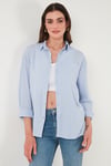 Lela Regular Fit Tek Cepli Önü Kısa Arkası Uzun Krinkıl Bayan Gömlek 6772752 BEBE MAVİ
