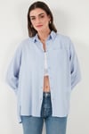 Lela Regular Fit Tek Cepli Önü Kısa Arkası Uzun Krinkıl Bayan Gömlek 6772752 BEBE MAVİ