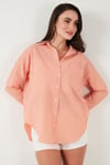 Lela Regular Fit Uzun Kollu Cepli Çizgili Bayan Gömlek 6772895 ORANJ