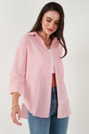 Lela Regular Fit Uzun Kollu Cepli Çizgili Bayan Gömlek 6772895 Şeker Pembe