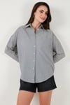 Lela Regular Fit Uzun Kollu Cepli Çizgili Bayan Gömlek 6772895 SİYAH