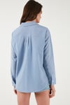 Lela Regular Fit Uzun Kollu Cepli Çizgili Bayan Gömlek 6772895 İNDİGO