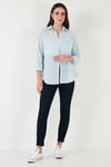 Lela Regular Fit Uzun Kollu Cepli Çizgili Bayan Gömlek 6772895 BEBE MAVİ