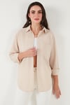 Lela Regular Fit Uzun Kollu Cepli Çizgili Bayan Gömlek 6772895 TAŞ