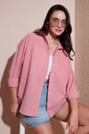 Lela Regular Fit Uzun Kollu Cepli Çizgili Bayan Gömlek 6772895 KIRMIZI