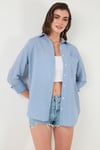 Lela Regular Fit Uzun Kollu Cepli Çizgili Bayan Gömlek 6772895 İNDİGO