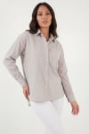 Lela Regular Fit Uzun Kollu Cepli Çizgili Kadın Gömlek 6772895 KAHVE