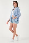 Lela Regular Fit Uzun Kollu Cepli Çizgili Bayan Gömlek 6772895 İNDİGO