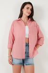 Lela Regular Fit Uzun Kollu Cepli Çizgili Bayan Gömlek 6772895 KIRMIZI