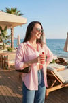 Lela Regular Fit Uzun Kollu Cepli Çizgili Bayan Gömlek 6772895 Şeker Pembe