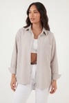 Lela Regular Fit Uzun Kollu Cepli Çizgili Kadın Gömlek 6772895 KAHVE