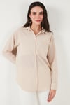 Lela Regular Fit Uzun Kollu Cepli Çizgili Bayan Gömlek 6772895 TAŞ