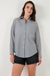 Lela Regular Fit Uzun Kollu Cepli Çizgili Bayan Gömlek 6772895 SİYAH