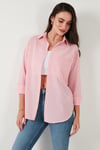Lela Regular Fit Uzun Kollu Cepli Çizgili Bayan Gömlek 6772895 Şeker Pembe