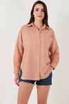 Lela Regular Fit Uzun Kollu Cepli Çizgili Bayan Gömlek 6772895 KİREMİT