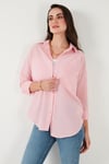 Lela Regular Fit Uzun Kollu Cepli Çizgili Bayan Gömlek 6772895 Şeker Pembe
