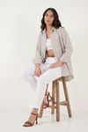 Lela Regular Fit Uzun Kollu Cepli Çizgili Kadın Gömlek 6772895 KAHVE