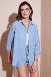 Lela Regular Fit Uzun Kollu Cepli Çizgili Bayan Gömlek 6772895 İNDİGO
